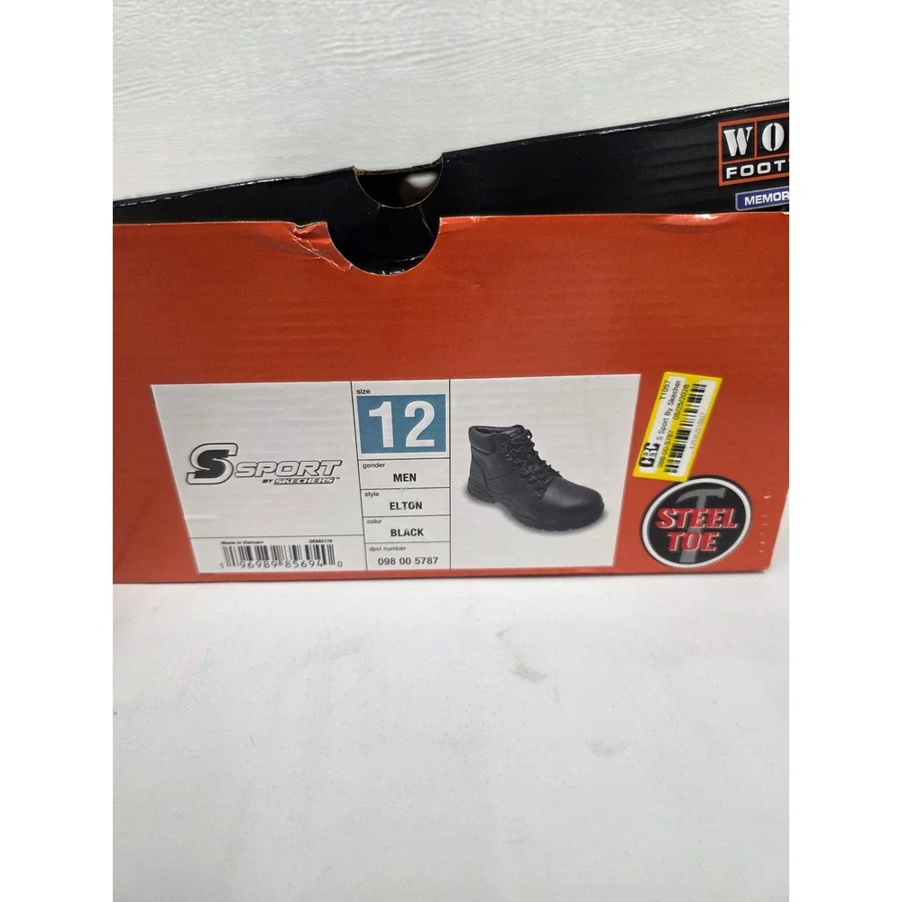 S Sport by Skechers Elton Mens Steel Toe Work Boots Black Leather Memory Foam 12